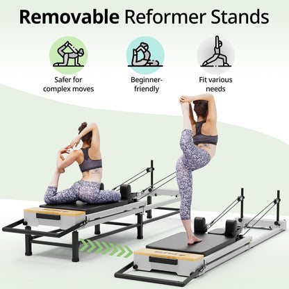 PAETA Pilates Reformer, 91" Foldable Reformer Pilates Machine with Adjustable Reformer Heights, Pilates Equipment with Piano Wire Spings and Jump Boards