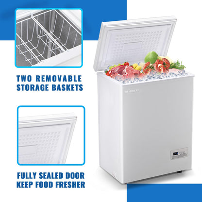 DEMULLER 63L Mini Deep Freezer with Electronic Temperature Control Panel Small Chest Freezers with Two Baskets White (-12℉ to 50℉) Ideal for Home Kitchen Dorm Office