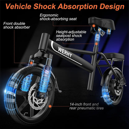 Electric Bike for Adults, 750W Peak Motor, 22 MPH Max Speed Folding Ebike, 499.2/748.8Wh Battery, 14" Electric Bicycles, Max 35/55 Miles Range (Pedal Assist Mode), Mini E Bikes (Y6-499.2WH-22Mph)