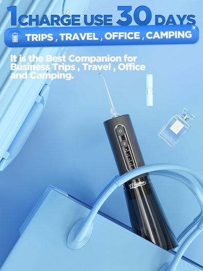 Water Dental Flosser Teeth Pick: WELLFINE Portable Cordless 4 Modes Flossers Pic 300ML Rechargeable Floss Pik Powerful IPX7 Waterproof Oral Irrigator for Cleaning Gum Care Braces for Home Travel