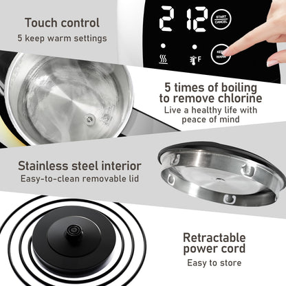 Temperature Control Electric Kettle, 5 Temp Presets, 2H Keep Warm, Cool-Touch Design with Auto Shut-Off, 1.25L Stainless Steel, Adjustable Temperature Control, 360° Rotating Base, (Black)