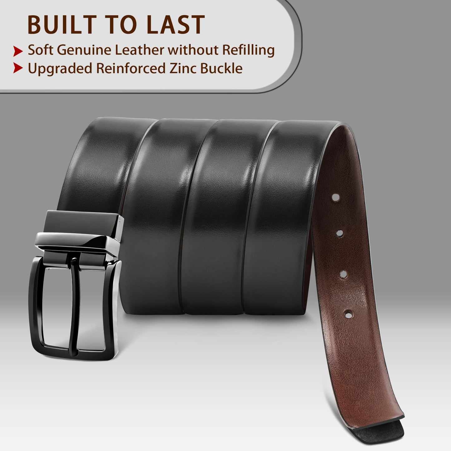 MILORDE Men’s Reversible Leather Belt for Casual Golf Dress Pants Shirts, Double Style - 2 Sides (Black/Brown - M901-36)