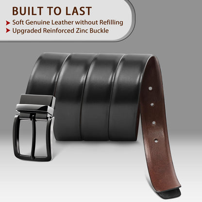 MILORDE Men’s Reversible Leather Belt for Casual Golf Dress Pants Shirts, Double Style - 2 Sides (Black/Brown - M901-36)