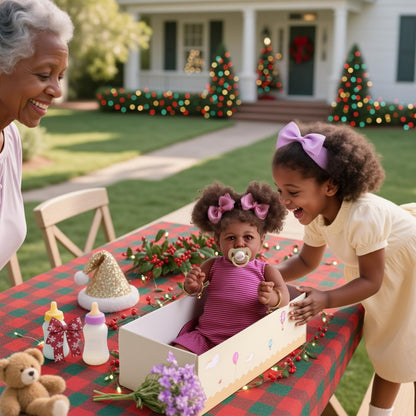 JIZHI Reborn Baby Dolls Black - 22 Inch Lifelike Soft Body Realistic-Newborn Baby Dolls Taupe Eyes Caramel Skin Tone Pink Striped Skirt Real Life and Toy Accessories Gift for Kids Age 3