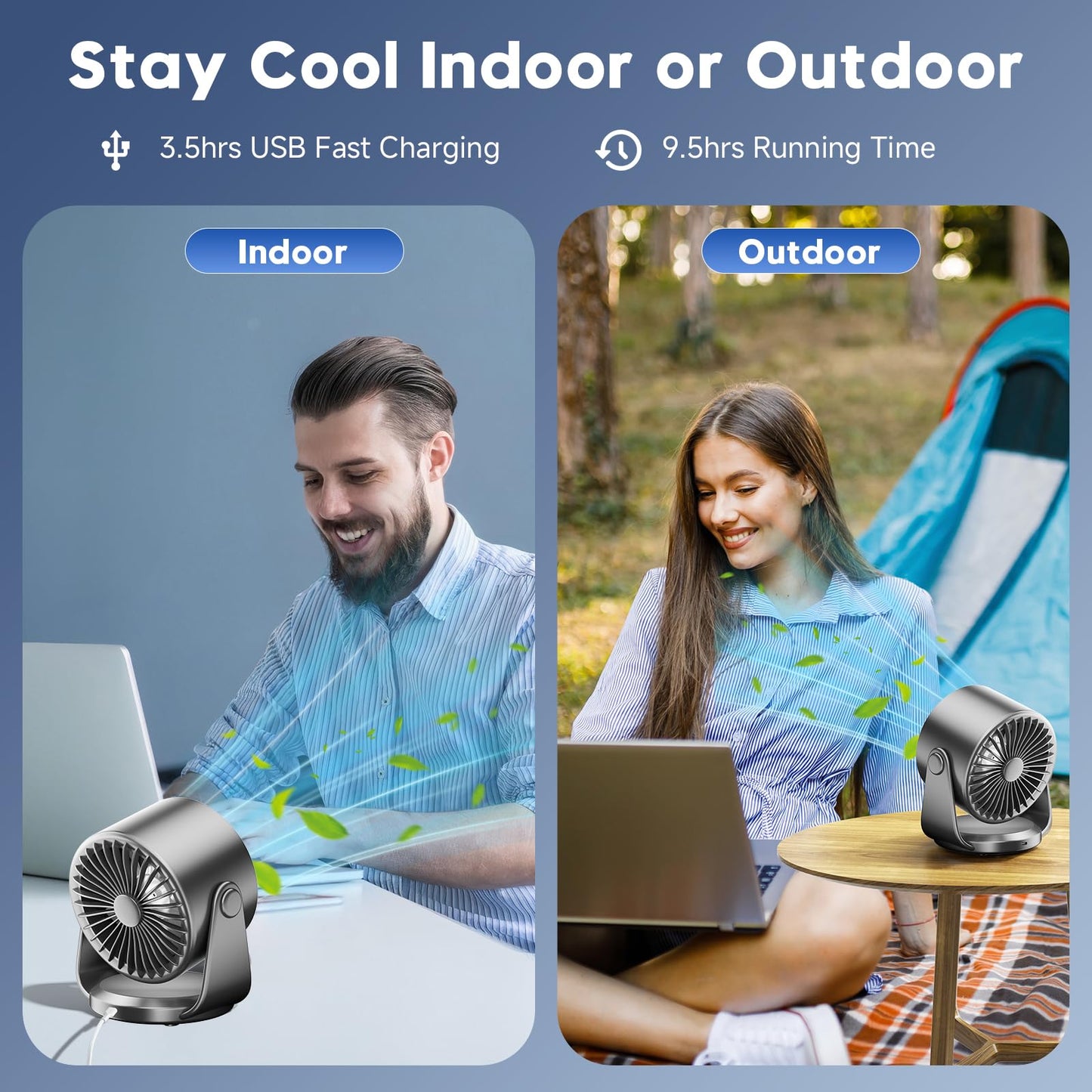 YOSHENMO Table Fans, Quiet Wall-Mounted Desk Fan, Digital Display Rechargeable USB Fan, 105°Tilt, 100 Speeds, Long Lasting Power, Portable Fan for Home Office Kitchen Travel Camping