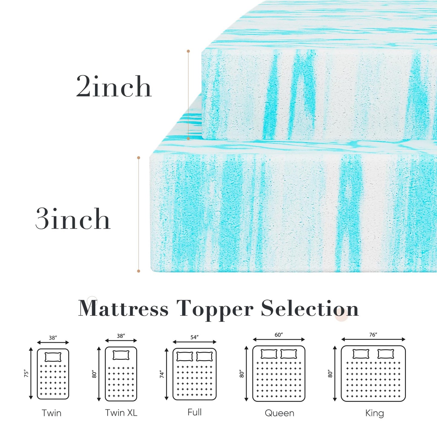 DUMOS 3 Inch Gel Memory Foam Mattress Topper King - Blue Soft Mattress Topper King Size for Back Pain, CertiPUR-US Certified, RV, Camper, CertiPUR-US Certified, Blue