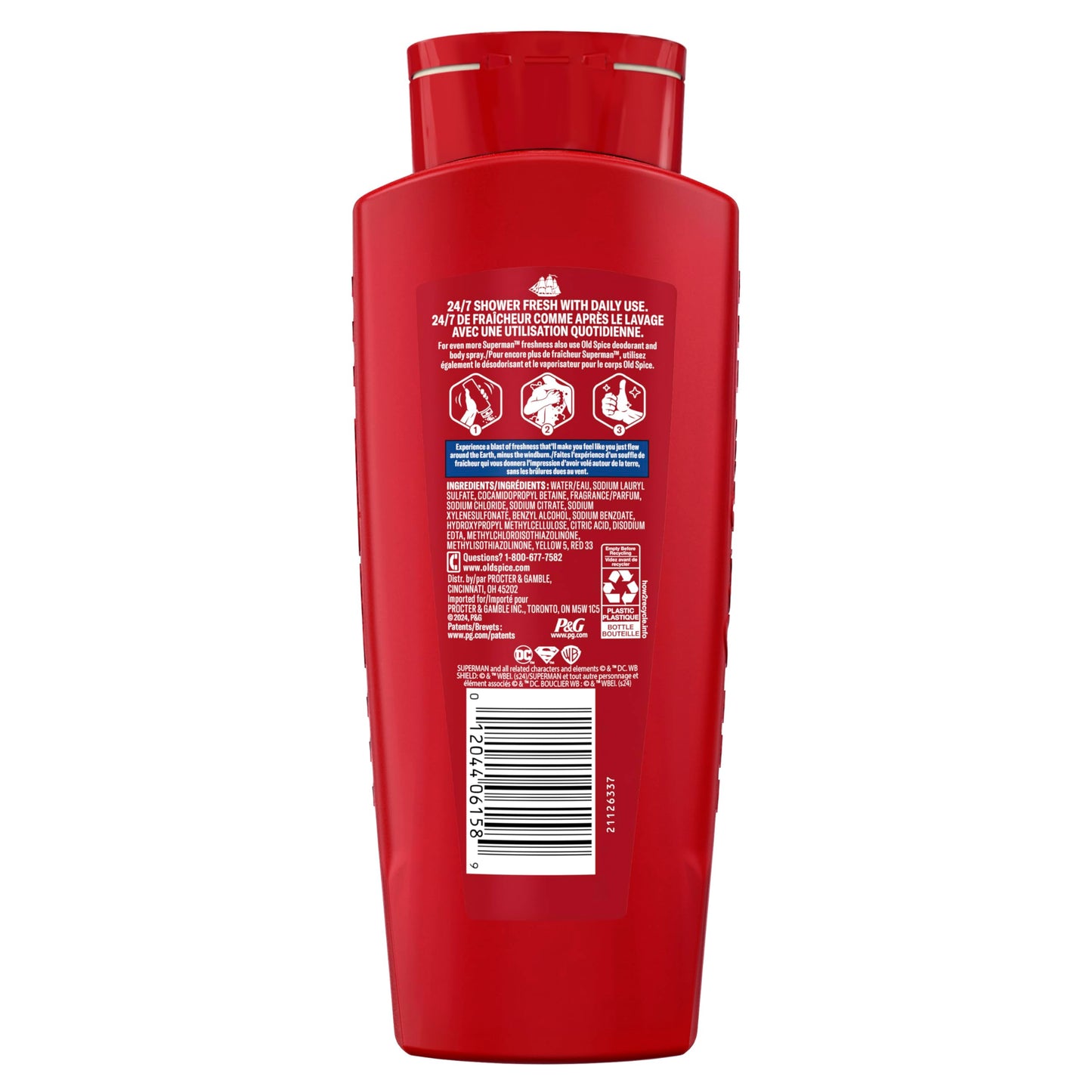 Old Spice Body Wash for Men, Superman: Man of Tomorrow, 3X Defense, 24/7 Shower Fresh with Lasting Scent, Cleansing 2-in-1 Body & Face Wash, Smell Like a Hero, Bright Citrus and Cosmos Scent, 24 oz