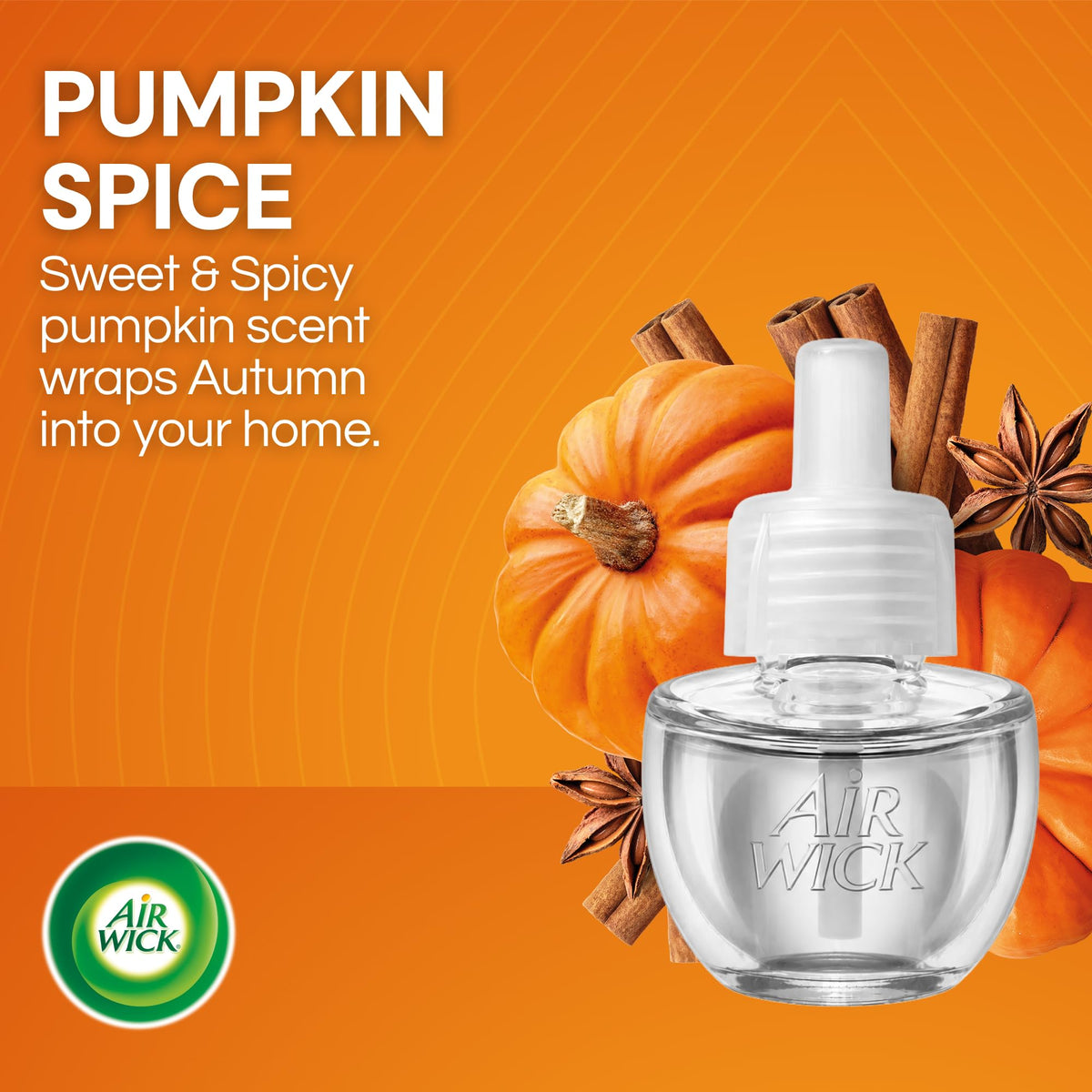 Air Wick Plug-In Scented Oil Refills, Pumpkin Spice, Fall Decor, 6 Count