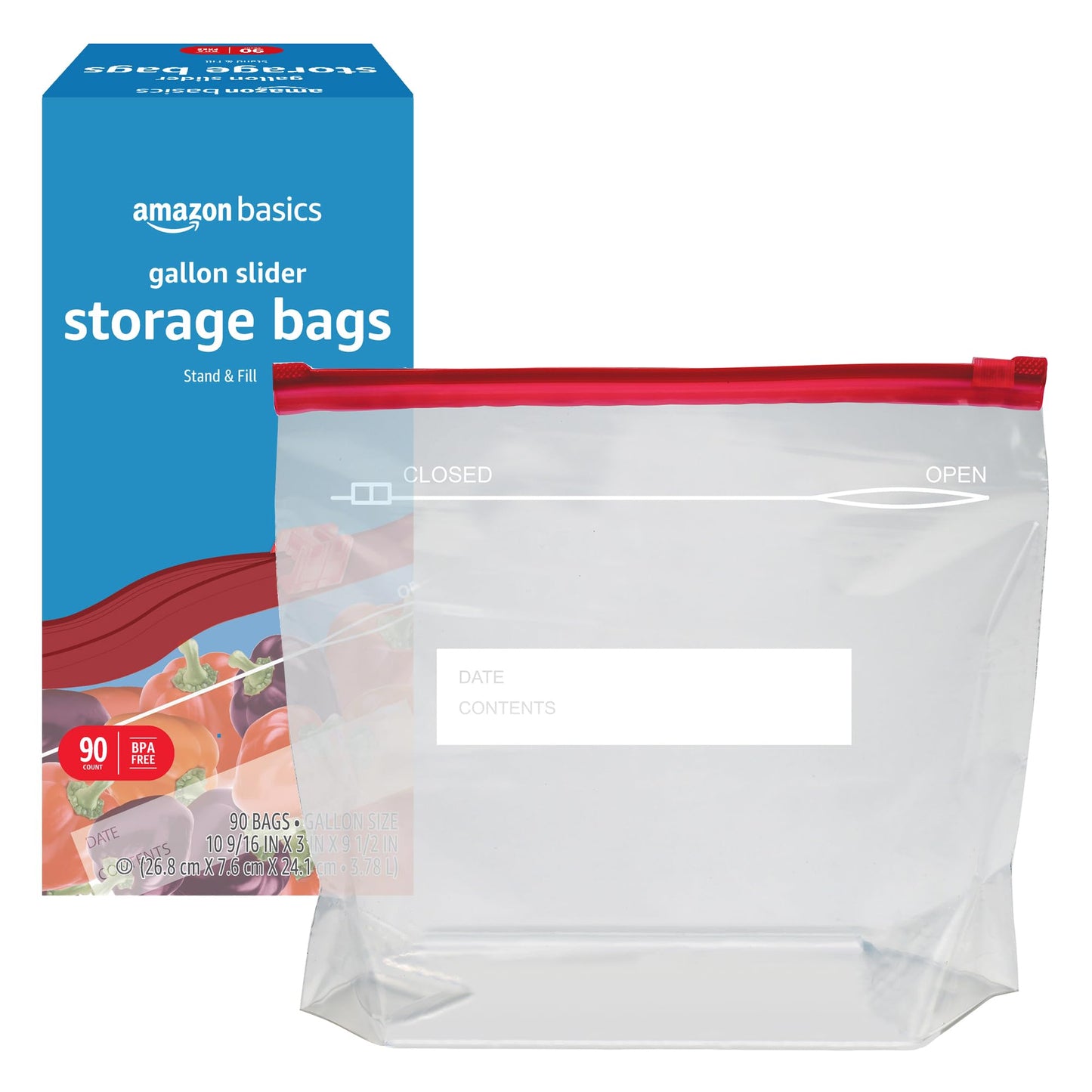 Amazon Basics Slider Gallon Food Storage Bags, BPA Free, 90 Count