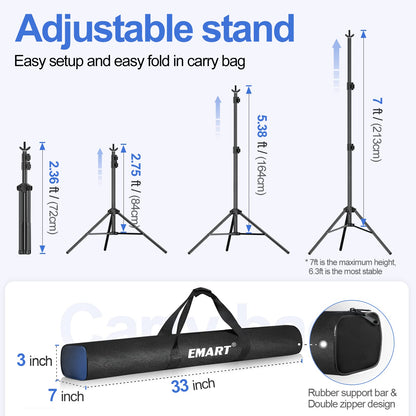 EMART Backdrop Stand 10x7ft(WxH) Photo Studio Adjustable Background Stand Support Kit with 2 Crossbars, 8 Backdrop Clamps, 2 Sandbags and Carrying Bag for Parties Events Decoration