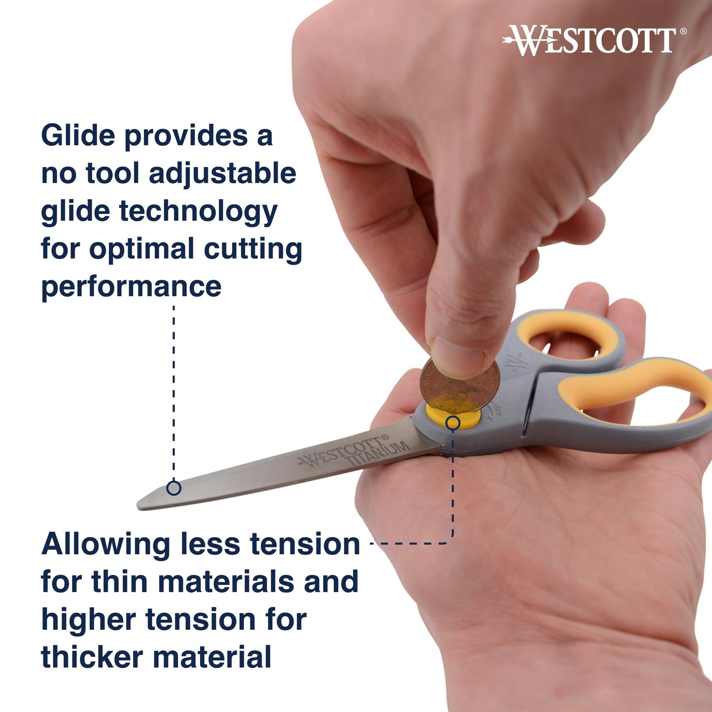 Westcott 8-Inch Titanium-Bonded Scissors with Adjustable Glide Feature for Office and Home - Gray/Yellow, 2-Pack