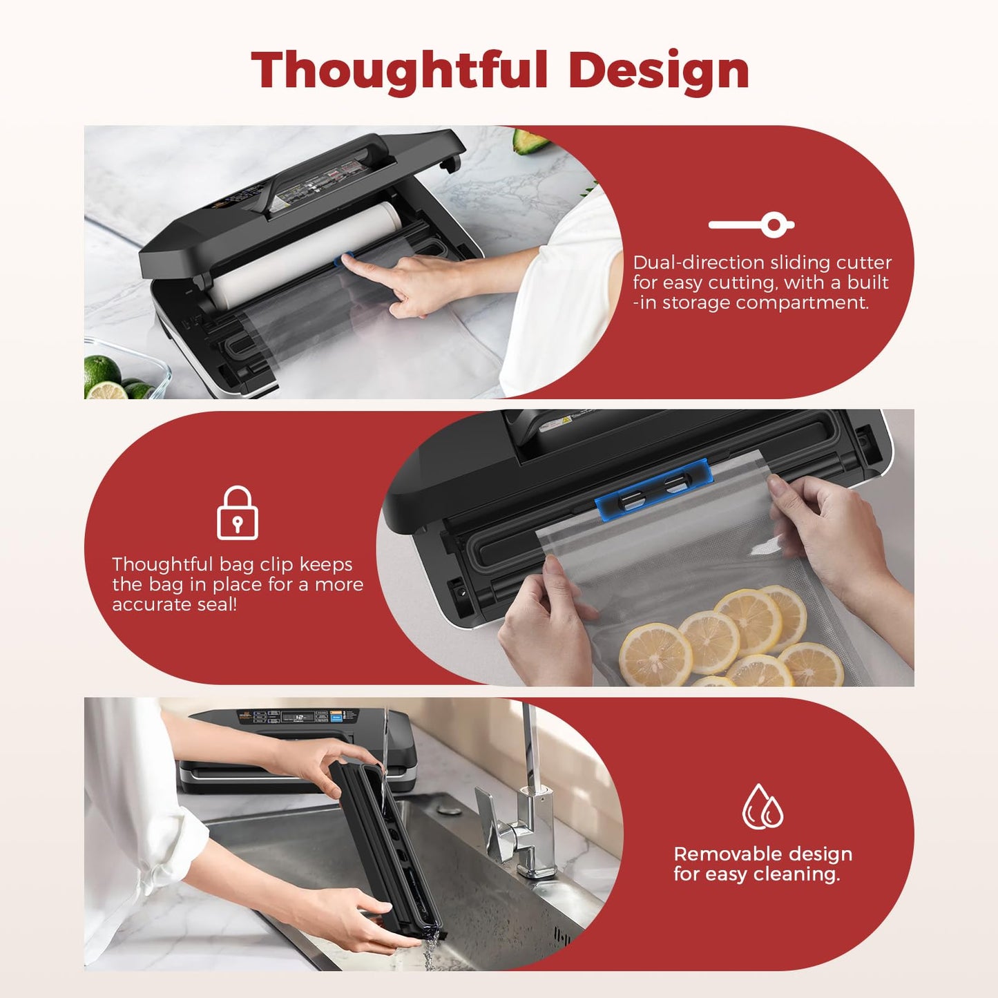 95kpa Vacuum Sealer Machine,Commercial Full Automatic Food Sealer,Powerful Sealing System with Double Heat Seal,Built-in Cutter&Bags Storage,1 Bag Rolls and 10 pcs Pre-cut Bags