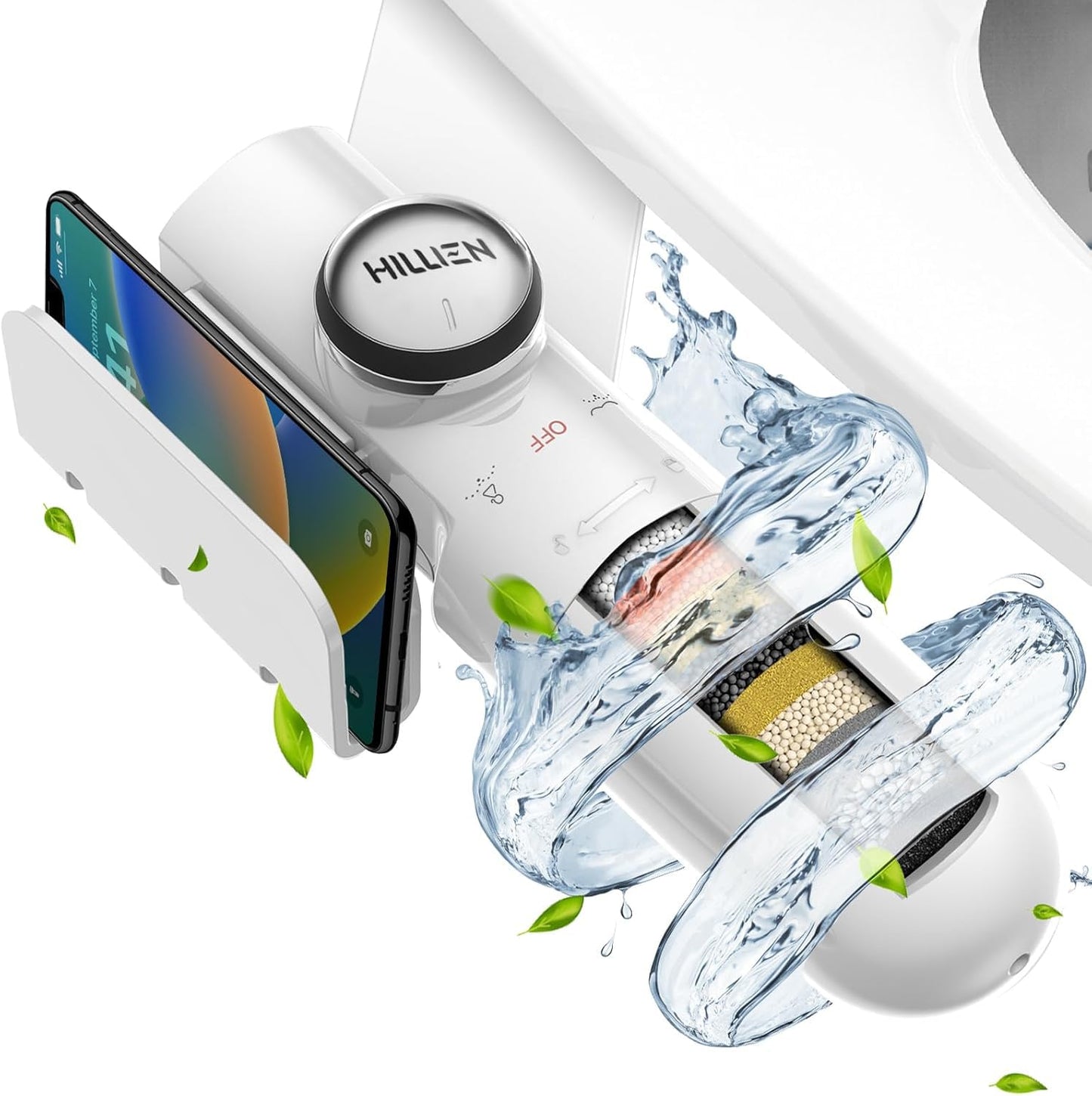 Ultra-Slim Bidet Attachment for Toilet with Filter, Removes Chlorine, Easy to Install, No Gaps No Leaks, pH balanced, Adjustable High Pressure, Non-Electric Dual Nozzles(Frontal/Rear)