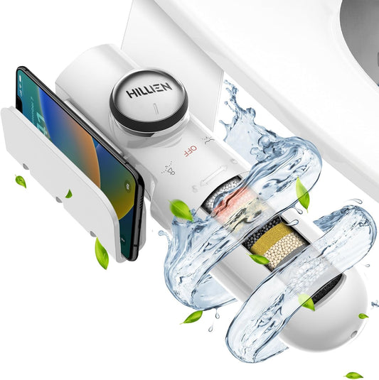 Ultra-Slim Bidet Attachment for Toilet with Filter, Removes Chlorine, Easy to Install, No Gaps No Leaks, pH balanced, Adjustable High Pressure, Non-Electric Dual Nozzles(Frontal/Rear)