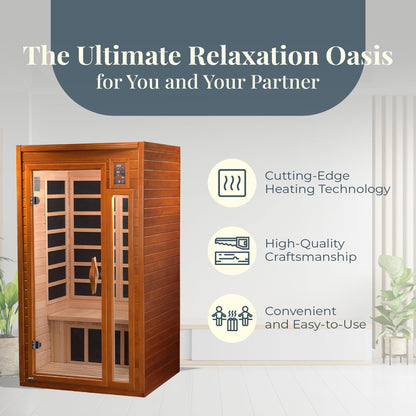 Dynamic Barcelona 1 to 2 Person Hemlock Wood Low EMF FAR Infrared Sauna For Home with LED Control Panel and Tempered Glass Door - Curbside Delivery