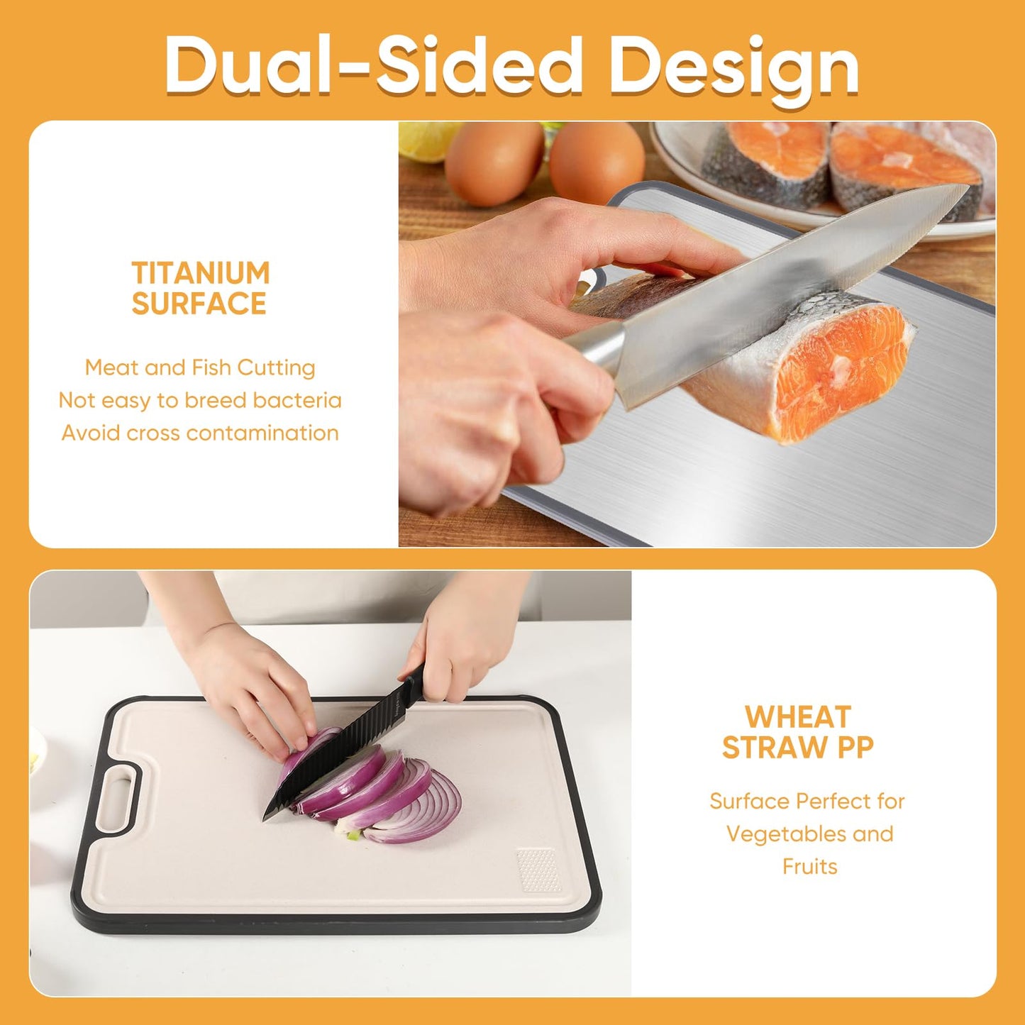 WEVYHFS SPORTS Titanium Cutting Board with Smooth Dual-Sided Surface, GR2 Titanium & Wheat Straw PP, Easy-Clean, Non-Slip, Dishwasher Safe, Large Cutting Board for Fruits, Vegetables & Meat