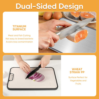 WEVYHFS SPORTS Titanium Cutting Board with Smooth Dual-Sided Surface, GR2 Titanium & Wheat Straw PP, Easy-Clean, Non-Slip, Dishwasher Safe, Large Cutting Board for Fruits, Vegetables & Meat