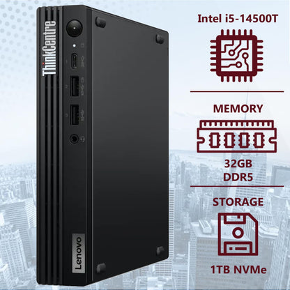 Lenovo ThinkCentre Tiny M70q Gen 5 Intel 14-Core i5-14400T (Beat i7-13700T), 32GB DDR5 RAM, 1TB NVMe, WiFi 6E, Bluetooth, RJ-45, DP Port, HDMI, W11P, Business Desktop