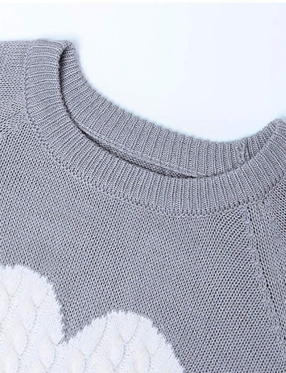 shermie Women's Pullover Sweaters Long Sleeve Crew Neck Casual Front Big Cute Heart Sweater Large Grey