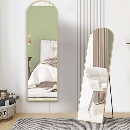 OLIXIS Arched Full Length Mirror 59"x16" for Bedroom, Full Body Mirror with Stand, Hanging or Leaning for Wall, Aluminum Alloy Thin Frame Floor Standing for Living Room, Tall, Gold