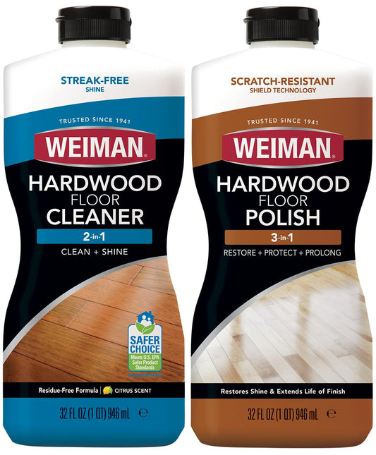 Weiman Hardwood Floor Cleaner and Polish Restorer Combo - 2 Pack - High-Traffic Hardwood Floor, Natural Shine, Removes Scratches, Leaves Protective Layer
