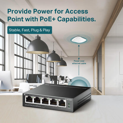 TP-Link TL-SG1005P, 5 Port Gigabit PoE Switch, 4 PoE+ Ports @65W, Desktop, Plug & Play, Sturdy Metal w/ Shielded Ports, Fanless, QoS & IGMP Snooping