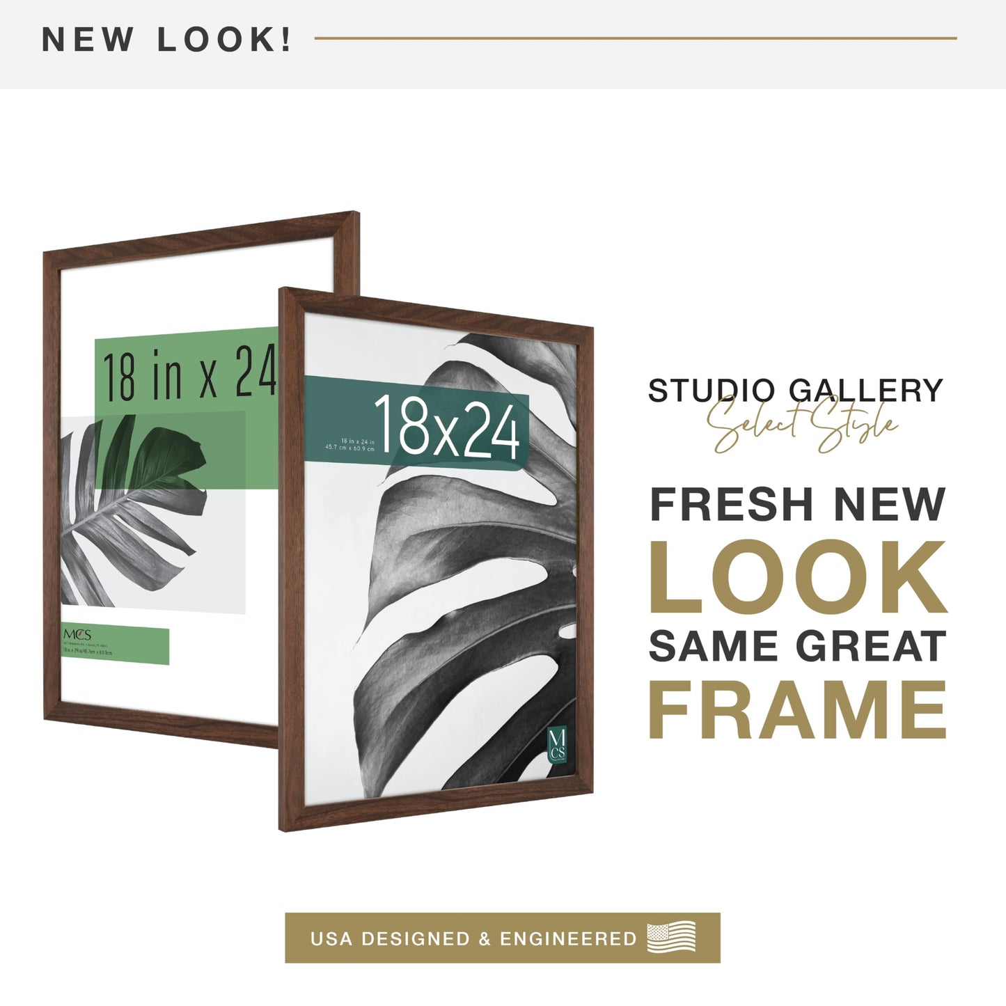 MCS Studio Gallery 18x24 Poster Frame Walnut Woodgrain, Vertical & Horizontal Wall Hanging Large Picture Frame for Photos, Posters & Art Prints (1-Pack)