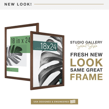 MCS Studio Gallery 18x24 Poster Frame Walnut Woodgrain, Vertical & Horizontal Wall Hanging Large Picture Frame for Photos, Posters & Art Prints (1-Pack)