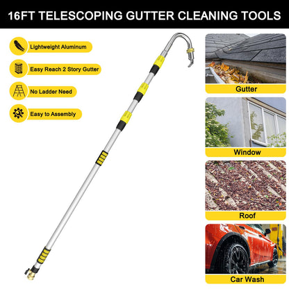 SISUPASSIE 24FT Reach Gutter Cleaning Tools from Ground, Telescopic Rain Gutter Cleaners Tool with Quick Connect Adapter and Heavy Duty Wand for 2nd Story House