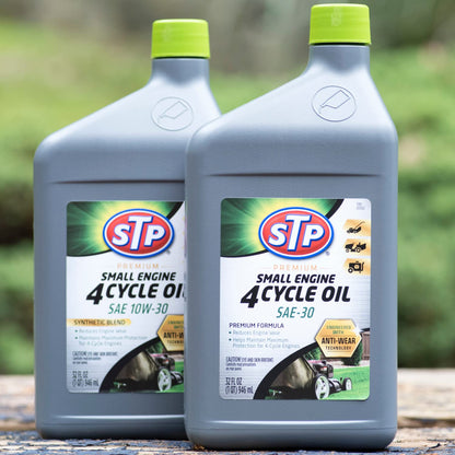 STP Premium Small Engine 4 Cycle Oil Formula, SAE10W-30 Small Engine Oil Engine Care Formula Reduces Wear for Lawnmower, Push Mower, Tractor, 32 Oz, STP