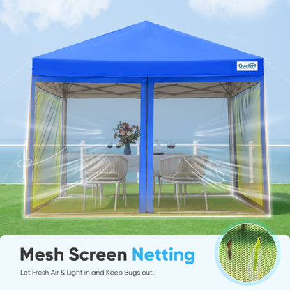 Quictent 8'x8' Pop up Canopy Tent with Netting, Outdoor Instant Portable Gazebo Ez up Screen House Room Tent -Fully Sealed, Waterproof & Roller Bag Included (Royal Blue)