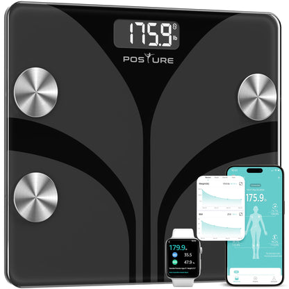 Posture Scale for Body Weight, Digital Bathroom Smart Scale, 13 Body Composition Analyzer Sync Weight Scale BMI Health Monitor Sync Apps 400lbs - Black