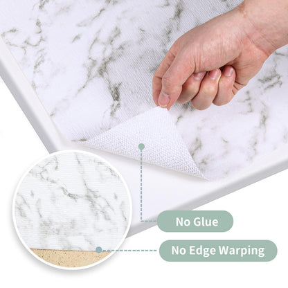 Drawer and Shelf Liner for Kitchen Cabinet: 12 in X 20 Ft Non Slip Waterproof Shelf Paper Non Adhesive Refrigerator Liners White Marble Easy Liners for Bathroom with Knife Tape Measure