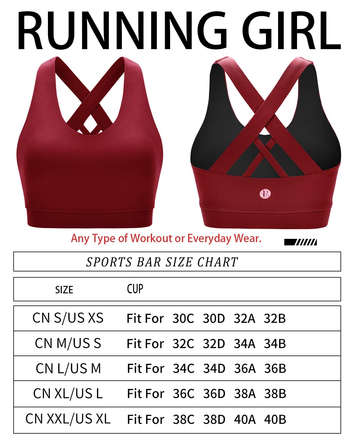 RUNNING GIRL Sports Bra for Women, Criss-Cross Back Padded Strappy Sports Bras Medium Support Yoga Bra with Removable Cups