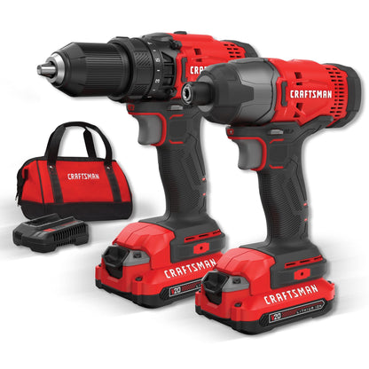 CRAFTSMAN V20 MAX Cordless Drill and Impact Driver, Power Tool Combo Kit with 2 Batteries and Charger (CMCK200C2AM)