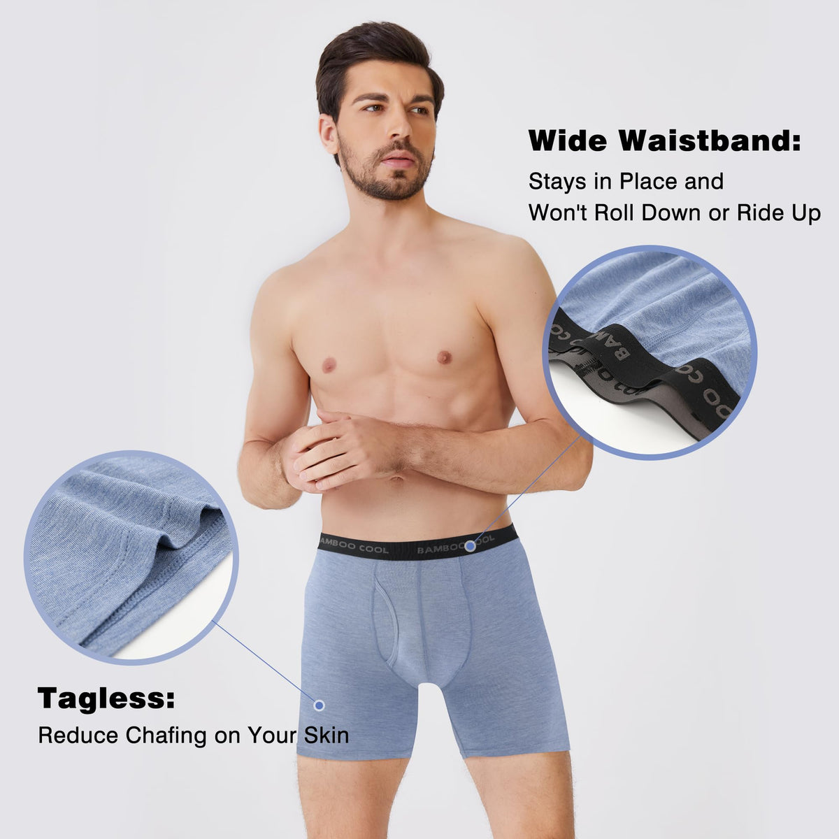 BAMBOO COOL Men's Ultra Breathable Underwear,No Riding Up Boxer Briefs with ComfortFlexible Waistband,Multipack