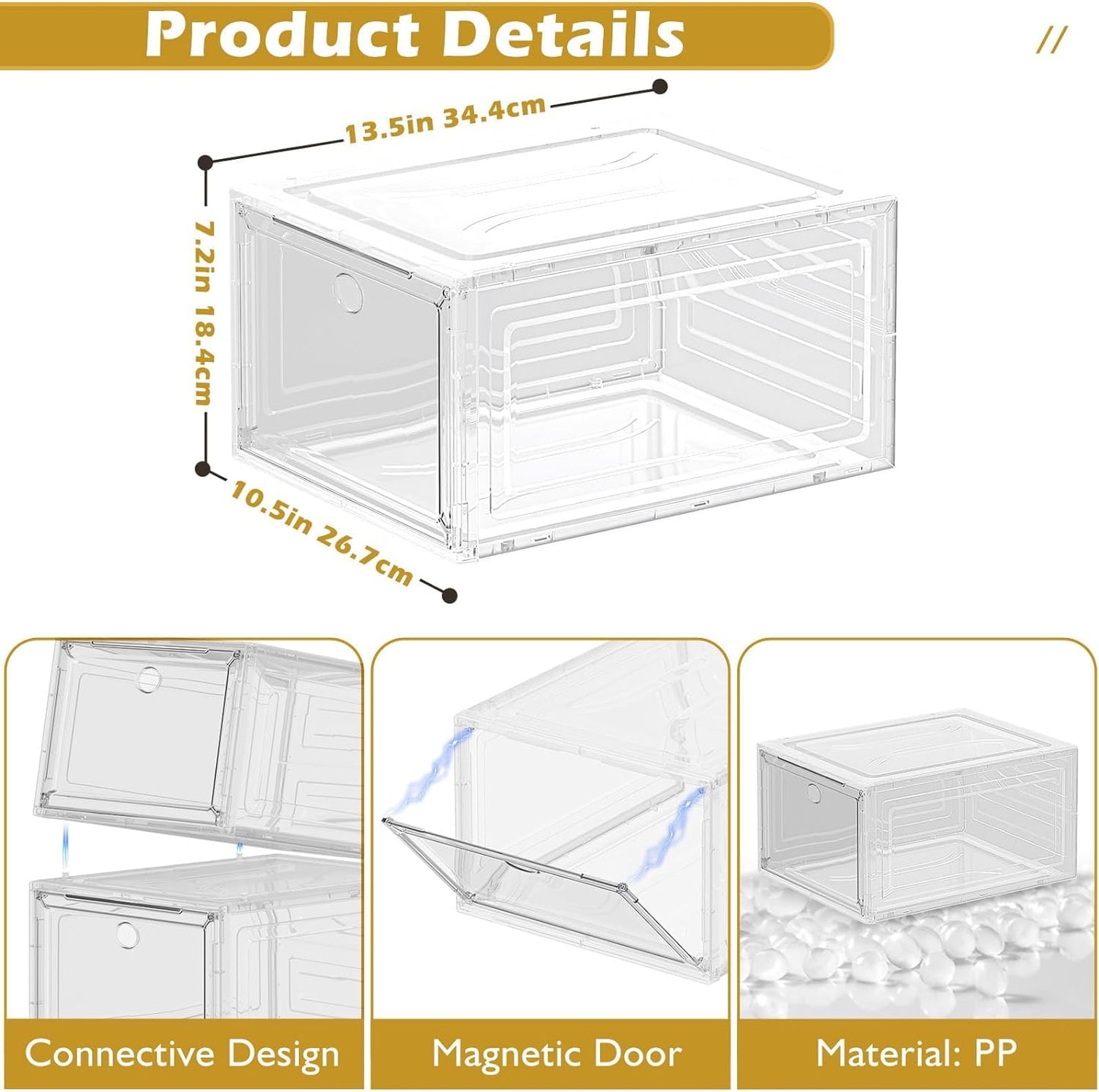 7 code Large Clear Shoe Boxes Organizer【Thicker Material】 Stronger Shoe Box with Magnetic Door, Stackable Shoe Storage Box for Closet, Foldable Space-Saving Storage Bins Shoe Cabinet, White 9 Pack