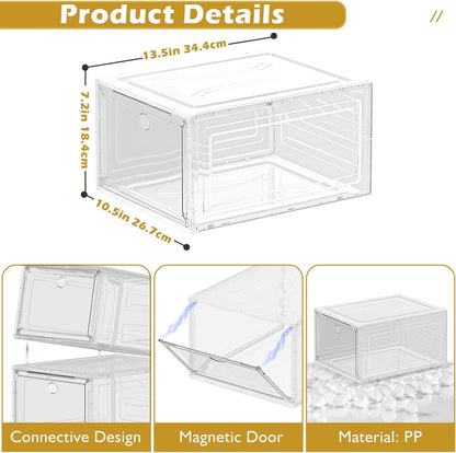 7 code Large Clear Shoe Boxes Organizer【Thicker Material】 Stronger Shoe Box with Magnetic Door, Stackable Shoe Storage Box for Closet, Foldable Space-Saving Storage Bins Shoe Cabinet, White 9 Pack