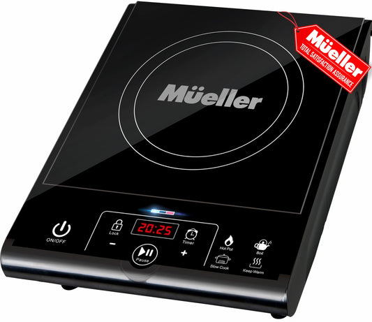 Mueller RapidTherm Portable Induction Cooktop Hot Plate Countertop Burner 1800W, 8 Temp Levels, Timer, Auto-Shut-Off, Touch Panel, LED Display, Auto Pot Detection, Child Safety Lock, 4 Preset Programs