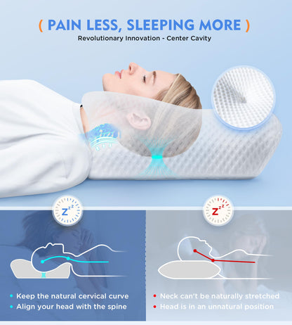 Osteo Cervical Pillow for Neck Pain Relief, Hollow Design Odorless Memory Foam Pillows with Cooling Case, Adjustable Orthopedic Bed Pillow for Sleeping, Contour Support for Side Back Sleepers