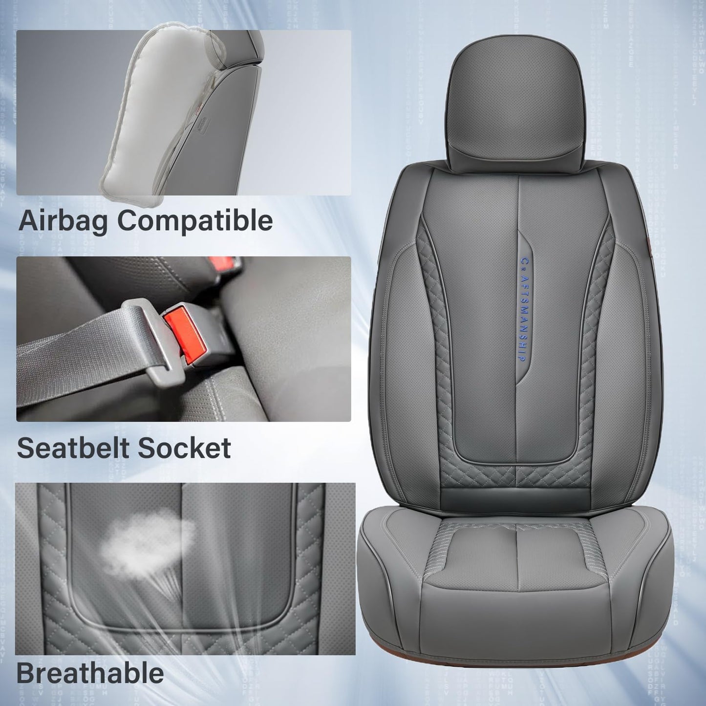 Coverado Car Seat Cover Full Set, Gray Seat Covers Front Seats Back Seat Covers, Nappa Leather Waterproof, Car Seat Cushion, Car Seat Protector Universal Fit Most Cars