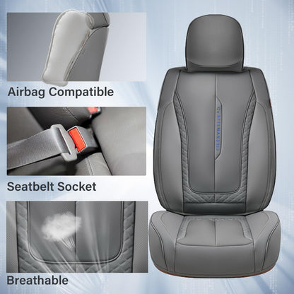 Coverado Car Seat Cover Full Set, Gray Seat Covers Front Seats Back Seat Covers, Nappa Leather Waterproof, Car Seat Cushion, Car Seat Protector Universal Fit Most Cars