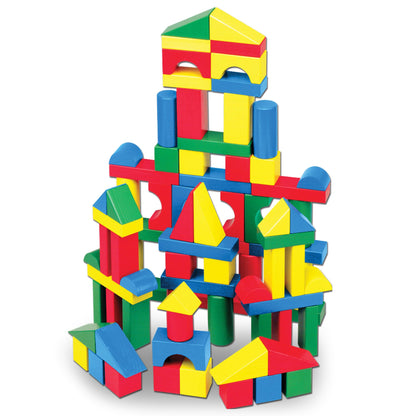 Melissa & Doug Wooden Building Blocks Set - 100 Blocks in 4 Colors and 9 Shapes - FSC Certified