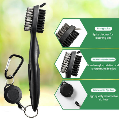 3 Pack Golf Club Brush and Club Groove Cleaner with Retractable Zip-line and Aluminum Carabiner Cleaning Tools , Golf Accessories, Golf Gifts for Men , Golf Ball Cleaner, Easily Attaches to Golf Bag