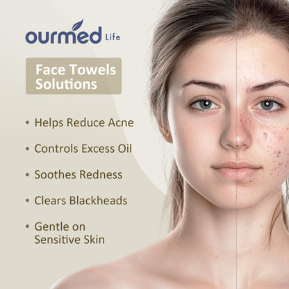 Ourmed Life Face Towels, Disposable Biodegradable Facial Towels for Sensitive Skin, Lint- free Face Wipes for Washing Face, Skincare and Makeup Remover, Dry Wipes, 10"×12" Extra Large, 50 Count