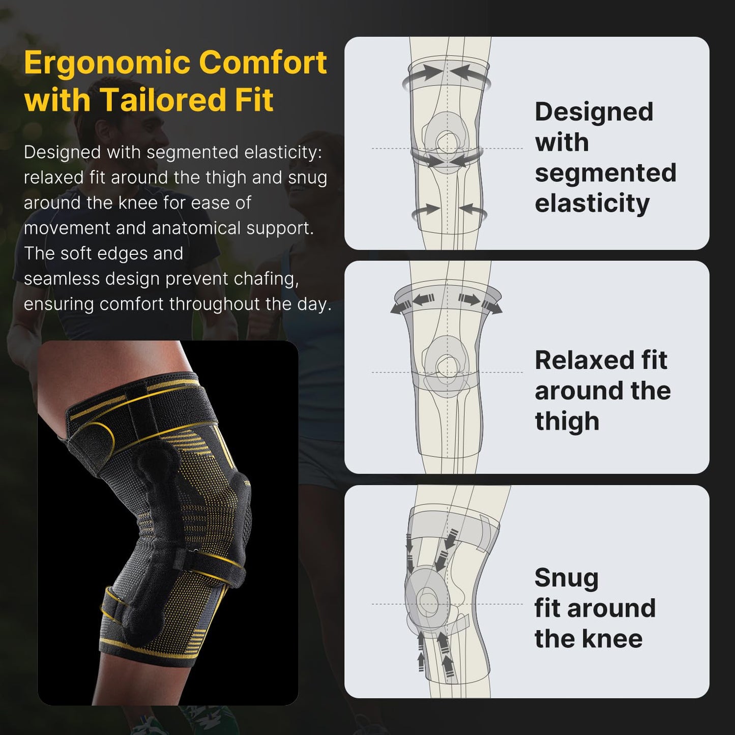 Fit Geno Knee Brace with Side Stabilizers: Breathable Knee Sleeve w/ Patented Patella Gel Pad for Maximum Pain Relief - Ultimate Knee Support and Fast Recovery from Meniscus Tear Arthritis ACL PCL Men & Women (Large)