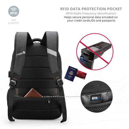 Swissdigital Design Travel Laptop Backpack, College Laptops Backpack with USB Charging Port for Men and Women Fits 16 Inch Notebook, Black | ANDWIL