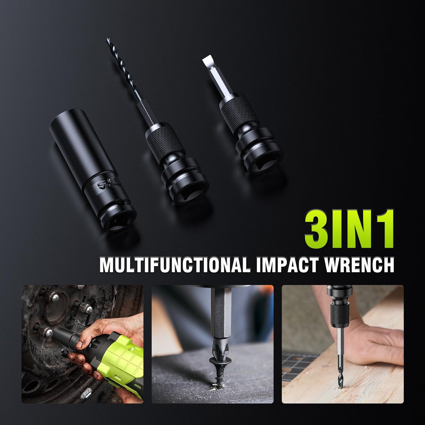 Robustrue Cordless Impact Wrench, 406Ft-lbs (550N.m) Brushless 1/2 inch, 2800RPM High Torque Impact Gun, 2x 4.0Ah Battery, Charger, 4 Sockets, Electric Impact Wrench for Car Home