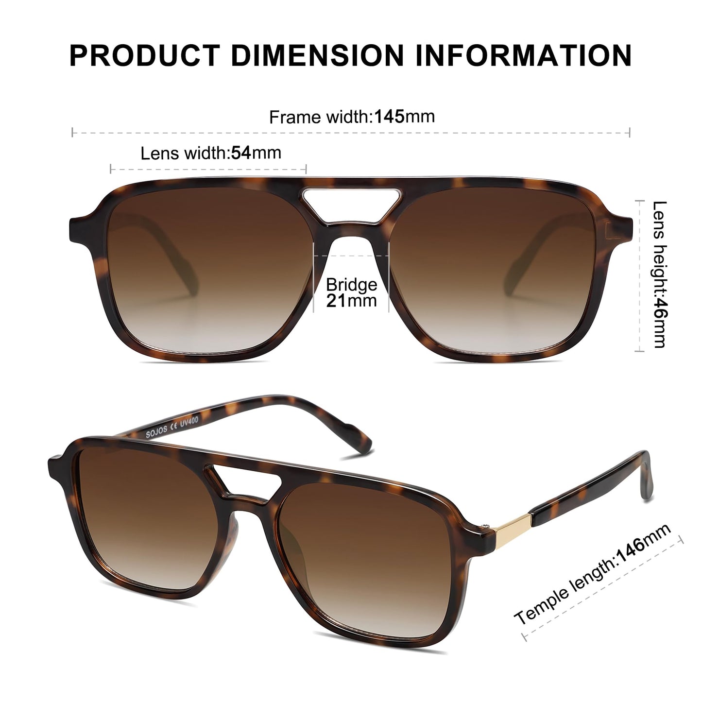 SOJOS Retro Aviator Sunglasses for Women Men,Trendy Rectangle Womens Mens Shades Sun Glasses SJ2202 Tortoise Frame Brown Grading Lens