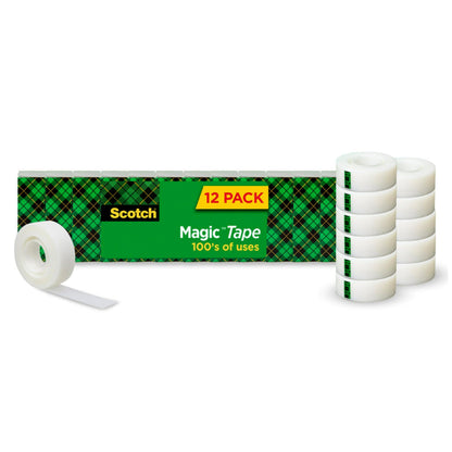 Scotch Magic Tape, Invisible, Repair Christmas Cards and Use as Holiday Gift Wrap Supplies for Christmas, 12 Tape Rolls